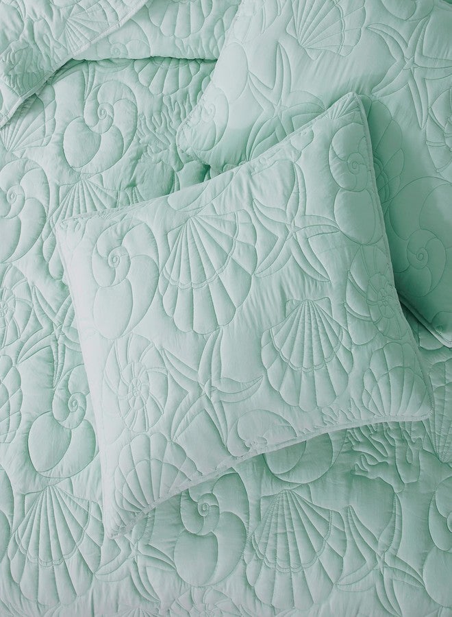 WDCOZY Coastal Beach King Size Quilt Bedding Sets, Seafoam Green Nautical Tropical Ocean Bedspread, Scallop Seashell Soft Coverlet, Lightweight Summer Thin Comforter for All Season - Image 4
