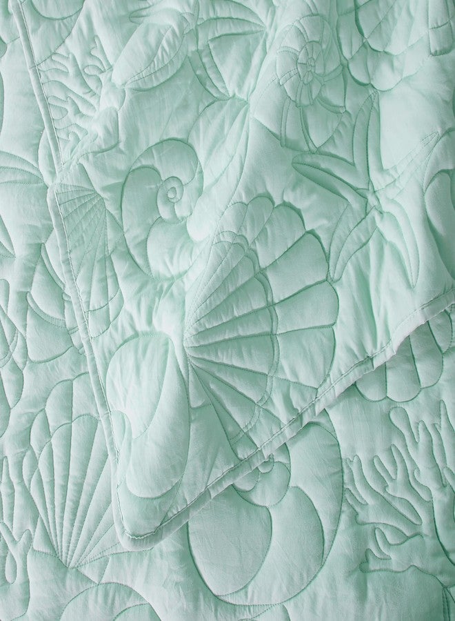 WDCOZY Coastal Beach King Size Quilt Bedding Sets, Seafoam Green Nautical Tropical Ocean Bedspread, Scallop Seashell Soft Coverlet, Lightweight Summer Thin Comforter for All Season - Image 5