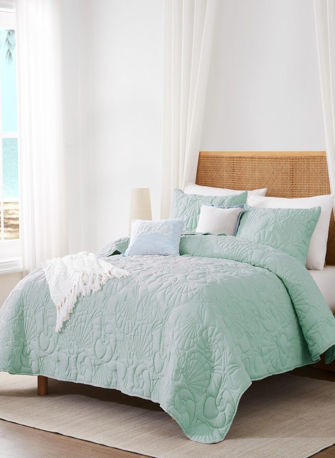 WDCOZY Coastal Beach King Size Quilt Bedding Sets, Seafoam Green Nautical Tropical Ocean Bedspread, Scallop Seashell Soft Coverlet, Lightweight Summer Thin Comforter for All Season - Image 2
