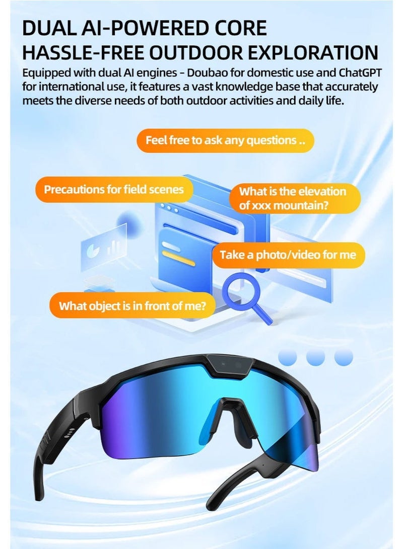 ZESITH Ice Blue AI Smart Translation Sunglasses 800W Pixel Camera Video Recording Outdoor Sports Cycling Fishing Glasses - Image 4
