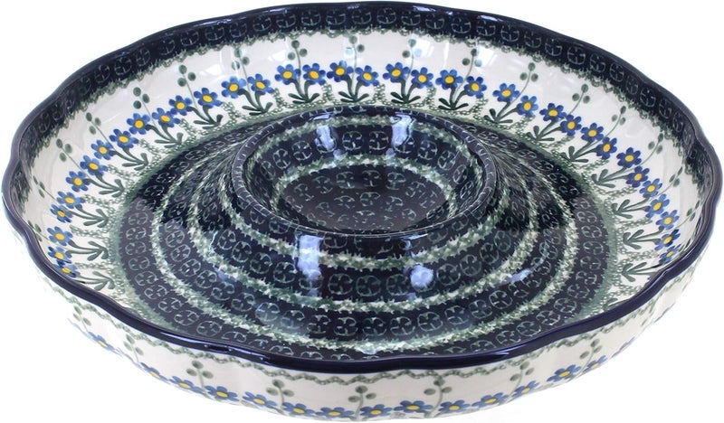 Blue Rose Pottery Blue Rose Polish Pottery Blue Posy Chip  Dip Plate - Image 1