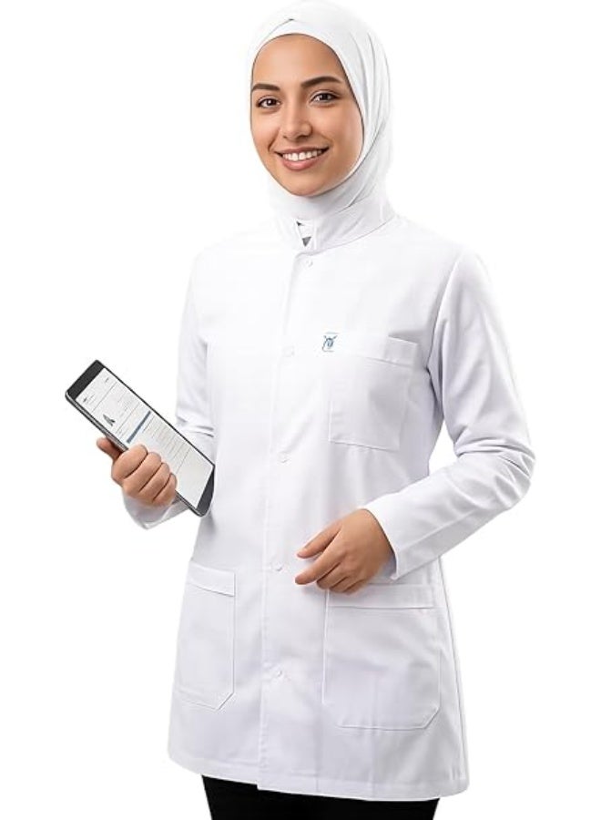 Women's Classic White Dentist Lab Coat, Tailored Fit, Long Sleeve, Professional Medical Wear - Image 1