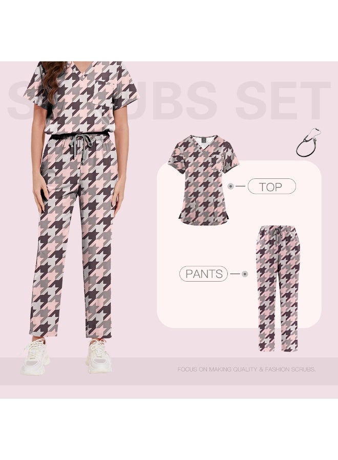 NIBEMINENT Surgical Uniforms Women Printed Medical Scrub Set Beauty Salon Workwear Pet Clinical Scrubs Top + Pant Doctor Nursing Tunic Suit - Image 1