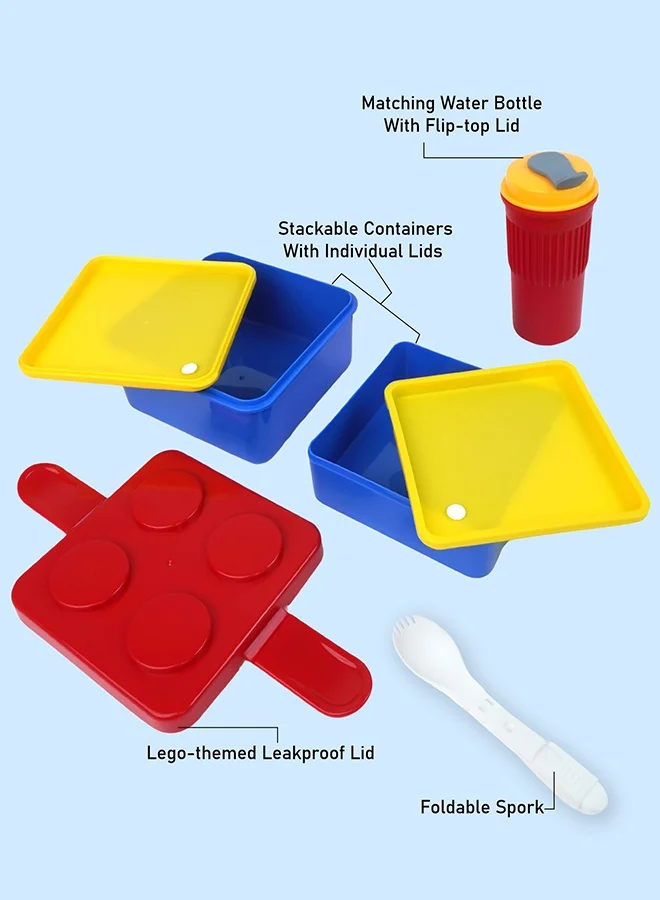 LITTLE SURPRISE BOX Little Surprise Box,2Pcs Square Red Lego Lid Bpa Free Plastic Kids Lunch Box Plus Cup Bottle For Kids