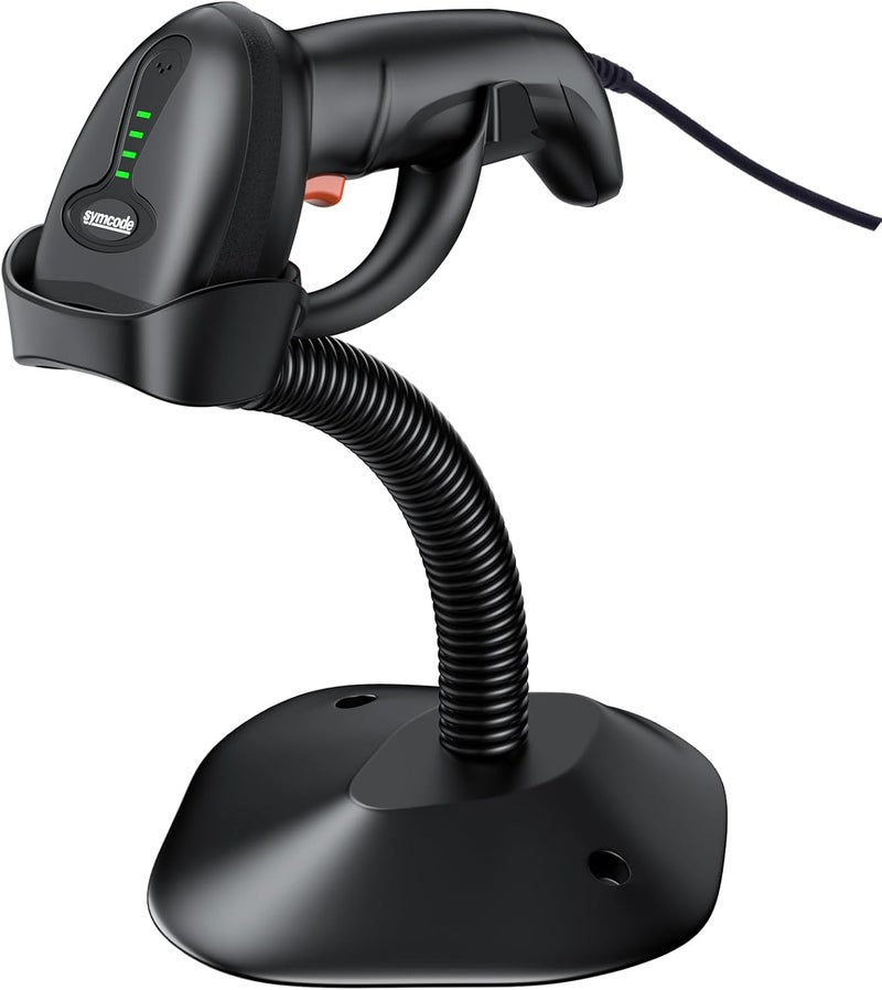 symcode USB 1D Barcode Scanner with Stand Handheld Wired Laser Barcode Reader Scanner with Gooseneck Stand and Cable Twilight Blac - Image 1