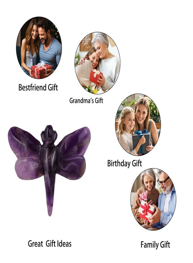 Artistone Amethyst Dragonfly Statue Healing Crystals Hand Carved Cute Animal Figurine, Worry Stone for Anxiety Relif Home Desk Decor Wall Decoration - Image 4