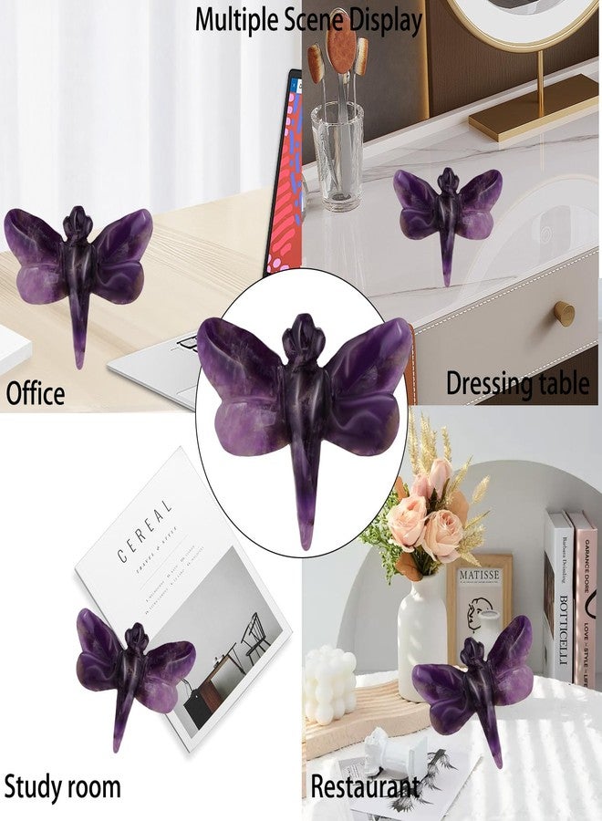 Artistone Amethyst Dragonfly Statue Healing Crystals Hand Carved Cute Animal Figurine, Worry Stone for Anxiety Relif Home Desk Decor Wall Decoration - Image 5