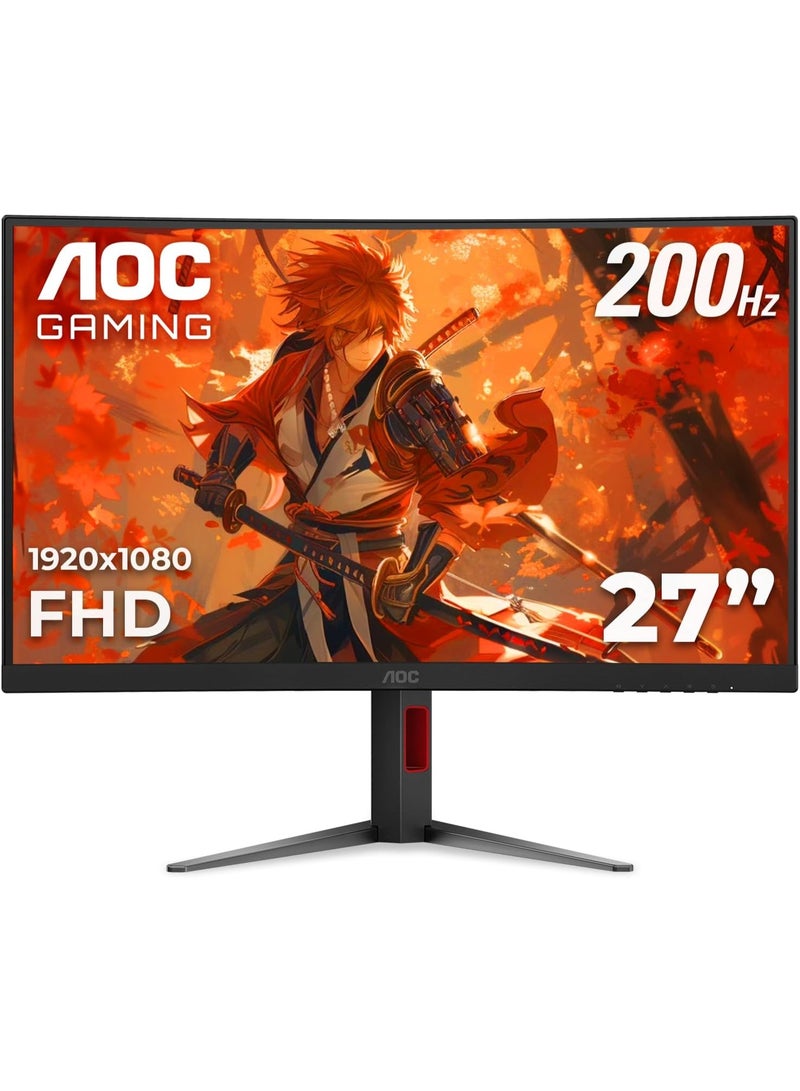 AOC C27G4H2 27" Curved Gaming Monitor, FHD 1920x1080, 1500R, 200Hz Refresh Rate, 0.3ms Response Time, Height Adjustable, Black, Xbox PS5 Switch Compatible Black - Image 1