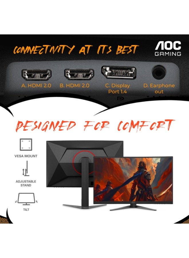 AOC C27G4H2 27" Curved Gaming Monitor, FHD 1920x1080, 1500R, 200Hz Refresh Rate, 0.3ms Response Time, Height Adjustable, Black, Xbox PS5 Switch Compatible Black - Image 3