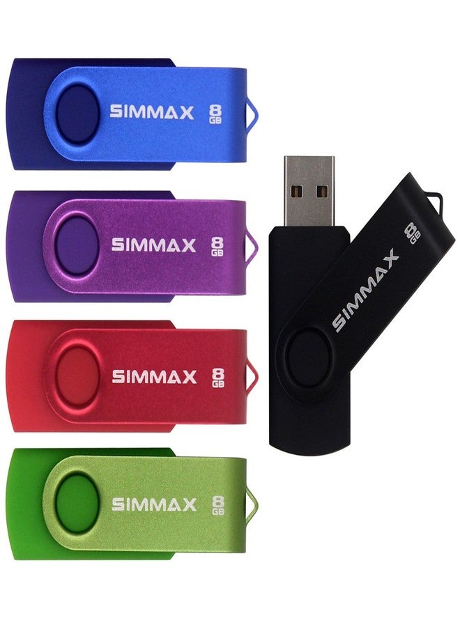 SIMMAX 5Pcs 8GB USB Flash Drive USB 2.0 Flash Drive Memory Stick Fold Storage Thumb Stick Pen Swivel Design(Five Mixed Colors: Black Blue Green Purple Red)(Mix Color1) - Image 1