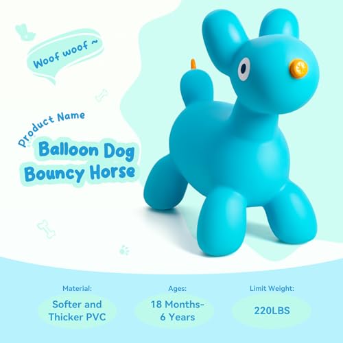 ZOOJOY Bouncy Animal Hopper Blue Balloon Dog Bouncy Horse for Toddlers 18M Inflatable Rideon Hopping Toys with Pump for Indoor Outdoor Play 2 3 4 5 6 7 Years Birthday Gift for Boys Girls - Image 5