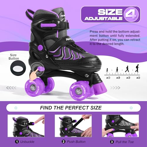 PAPAISON Roller Skates for Girls Ages 8-12, Adjustable Size Youth Women Quad Skates with Light up Wheels Indoor Outdoor - Image 4