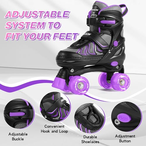 PAPAISON Roller Skates for Girls Ages 8-12, Adjustable Size Youth Women Quad Skates with Light up Wheels Indoor Outdoor - Image 2