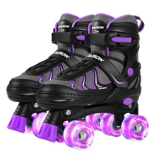 PAPAISON Roller Skates for Girls Ages 8-12, Adjustable Size Youth Women Quad Skates with Light up Wheels Indoor Outdoor - Image 1