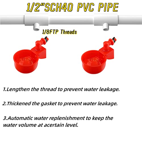 Aqwxc 8 Pack Automatic Chicken Waterer Cups with 1/2" PVC Tee Fittings Chicken Water Cups, Chicken Water Feeder, for Chicks, Duck, Goose, Turkey. Poultry Waterer Feeder Kit - Image 2