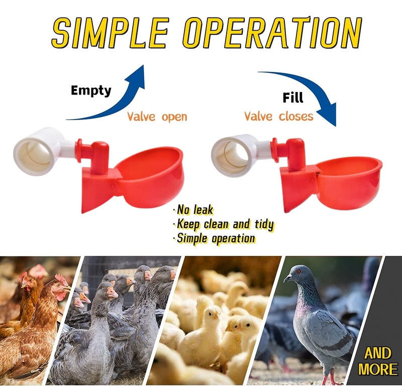 Aqwxc 8 Pack Automatic Chicken Waterer Cups with 1/2" PVC Tee Fittings Chicken Water Cups, Chicken Water Feeder, for Chicks, Duck, Goose, Turkey. Poultry Waterer Feeder Kit - Image 3