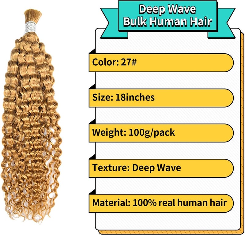 DSOAR 18 Inch Human Hair for Braiding Hair Bulk Braid Extensions Deep Wave Boho Human Braiding Hair No Weft Micro Braiding Human Hair 100g - Image 2