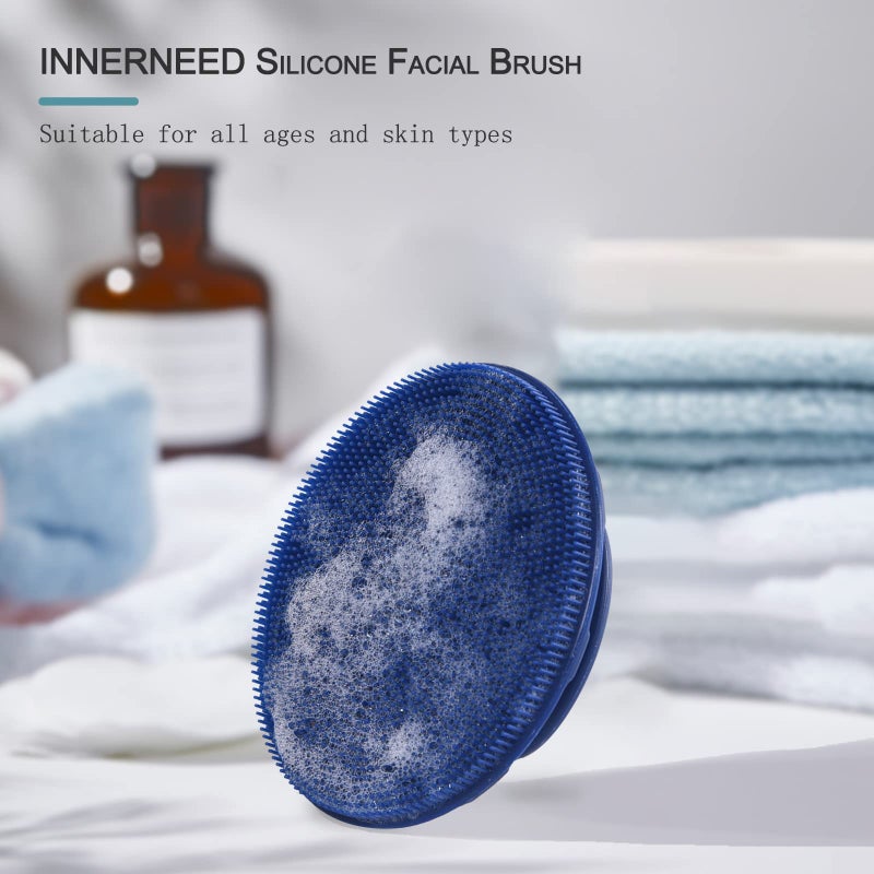 INNERNEED Silicone Face Exfoliating Brush Manual Handheld Facial Cleansing Scrubber Blackhead Remover, Food-Grade Soft Bristle (Dark Blue+Gray) - Image 5