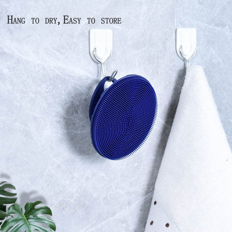 INNERNEED Silicone Face Exfoliating Brush Manual Handheld Facial Cleansing Scrubber Blackhead Remover, Food-Grade Soft Bristle (Dark Blue+Gray) - Image 2