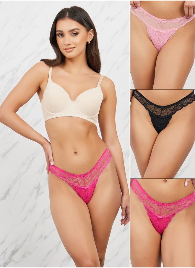 Styli - Pack of 3 - Scallop Edge Lace All Over Lace Thong - Image 1