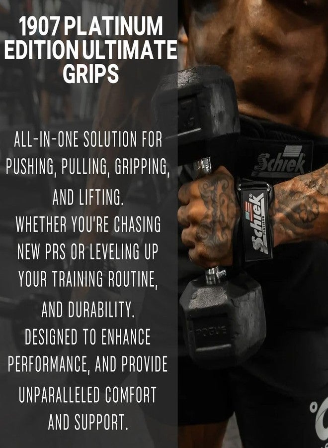 Schiek Sports Model 1907 Platinum Edition Ultimate Grips - 3 in 1 Weight Lifting Straps Wrist Wraps and Grip Pads - Secure Non Slip Control and Comfort for Strength Training (Black, Small) - Image 4