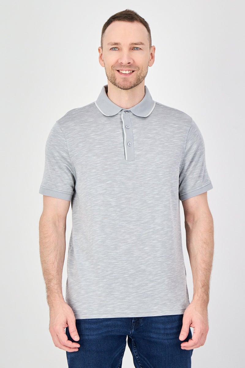Geoffrey Beene Men Regular Fit Heather Short Sleeve Polo Shirt, Grey - Image 1
