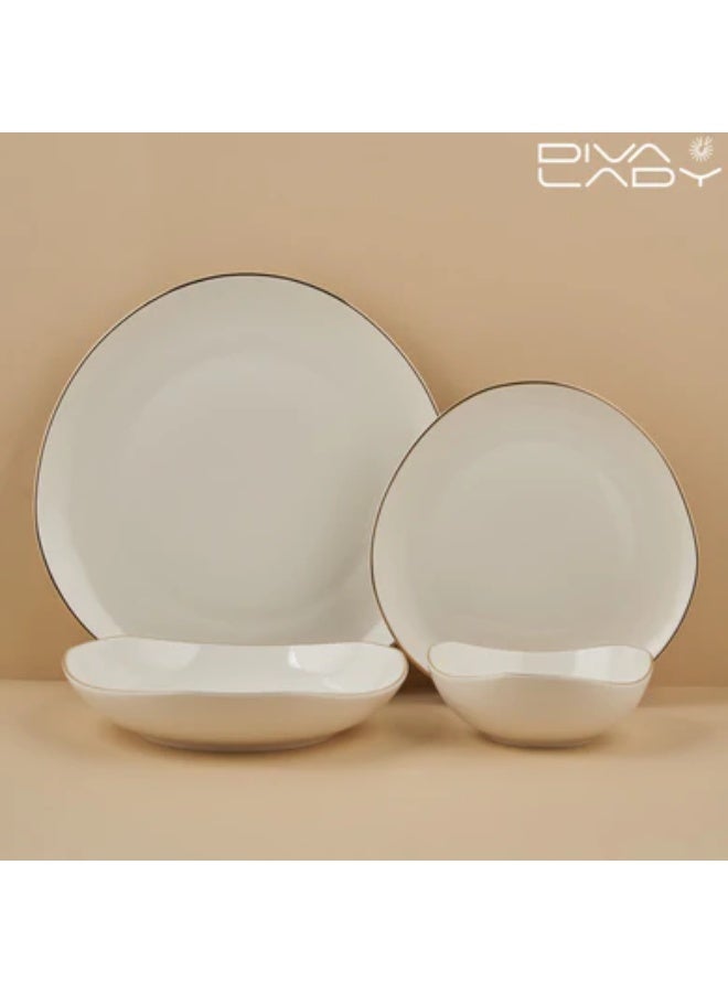ديفا ليدي طقم سفرة بورسلان بتصميم عصري بسيط بحواف ذهبية – 24 قطعة من DIVA LADY - Image 1