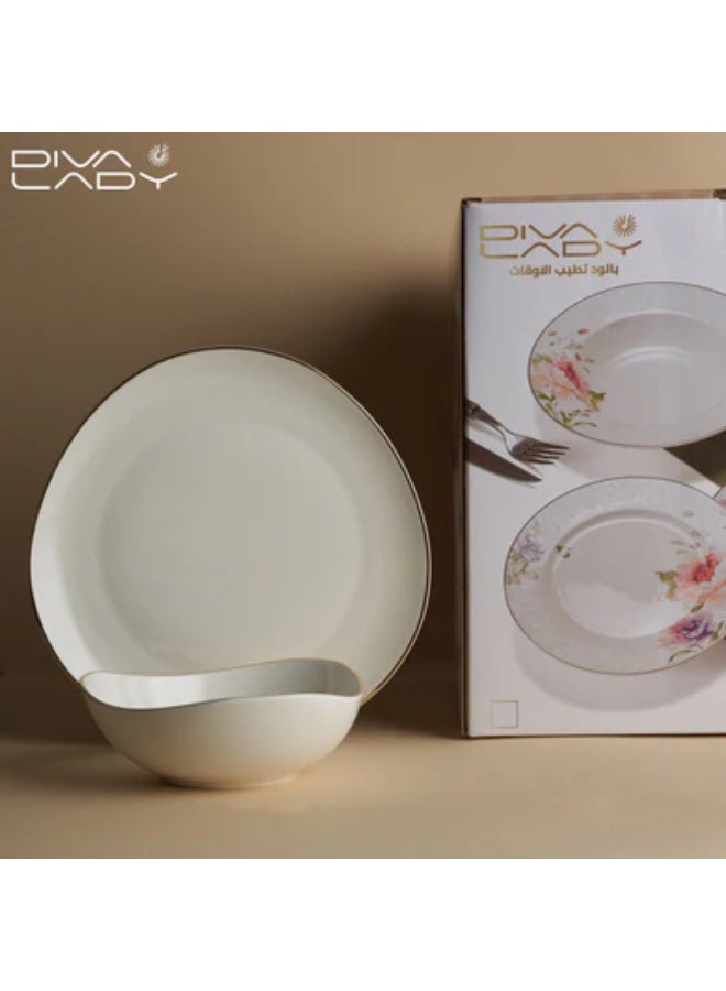 ديفا ليدي طقم سفرة بورسلان بتصميم عصري بسيط بحواف ذهبية – 24 قطعة من DIVA LADY - Image 2