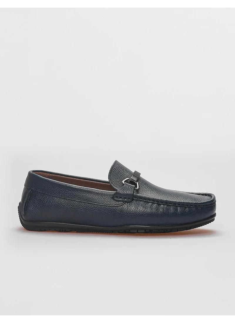 Cabani Leather Navy Blue Men's Loafer with Buckle Detail