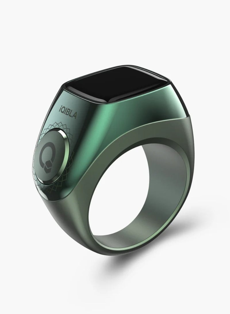 iQIBLA Smart Tasbih Zikr Ring 0.42" Wide Display Powerful Battery Backup OLED Display F04 Flex Pro Smart Ring App Operated Tasbih Counter IP67 Waterproof iQibla Smart Zikr Ring Compatible Three Sizes 18MM, 20MM, 22MM With Charging Case Aluminium Alloy iQibla Zikr Ring Green - Image 1