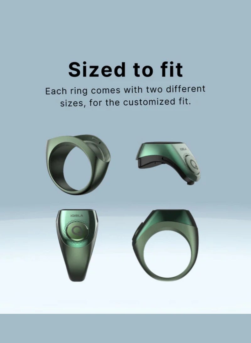iQIBLA Smart Tasbih Zikr Ring 0.42" Wide Display Powerful Battery Backup OLED Display F04 Flex Pro Smart Ring App Operated Tasbih Counter IP67 Waterproof iQibla Smart Zikr Ring Compatible Three Sizes 18MM, 20MM, 22MM With Charging Case Aluminium Alloy iQibla Zikr Ring Green - Image 4