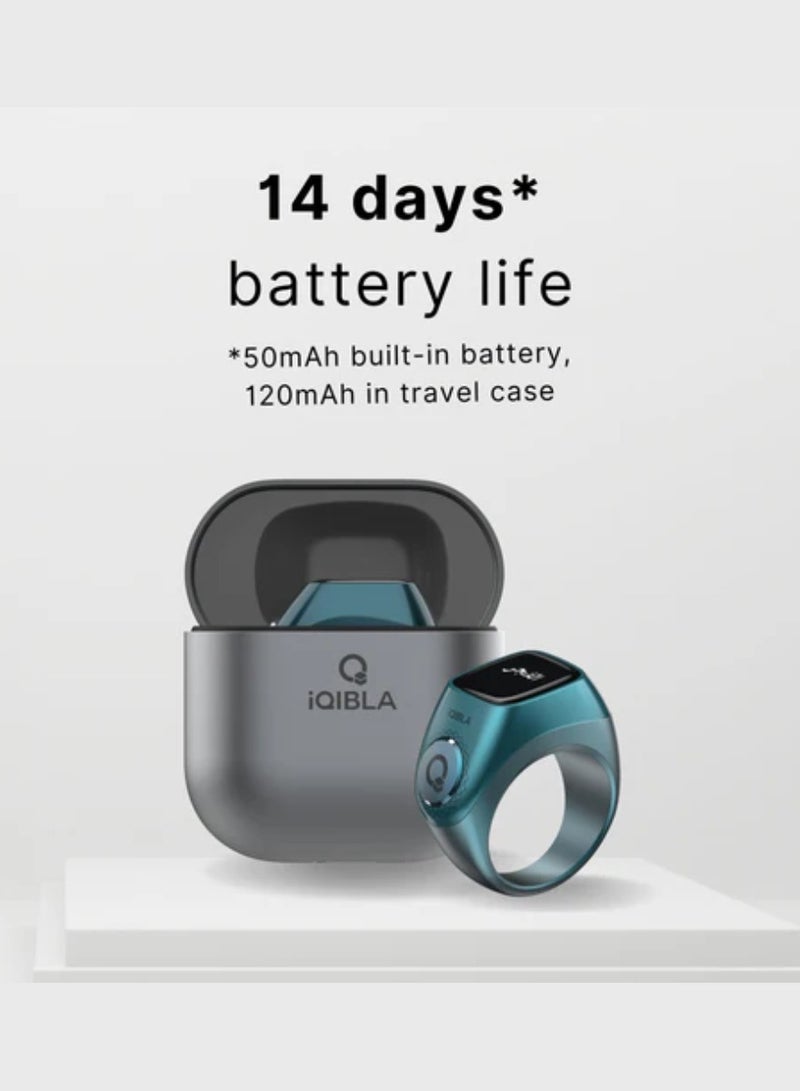 iQIBLA Smart Tasbih Zikr Ring 0.42" Wide Display Powerful Battery Backup OLED Display F04 Flex Pro Smart Ring App Operated Tasbih Counter IP67 Waterproof iQibla Smart Zikr Ring Compatible Three Sizes 18MM, 20MM, 22MM With Charging Case Aluminium Alloy iQibla Zikr Ring Green - Image 5