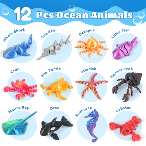 Toycost 12 Pack 3D Printed Animal Toys Desk Pets Sea Animal Toys with Educational Booklet for Kids Age 3 4 5 6 7 8 Ocean Animals Figurines Fidget Toy Birthday Gifts Office Desktop Home Decoration - Image 5