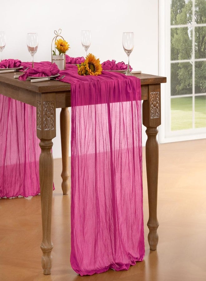 DeZerlor Hot Pink Cheesecloth Table Runner Fall Table Runner Boho Gauze 120 Inches Fuschia Cheese Cloth Fall Table Decorations for Thanksgiving Weddings Bridal Baby Shower Birthday Parties - Image 5