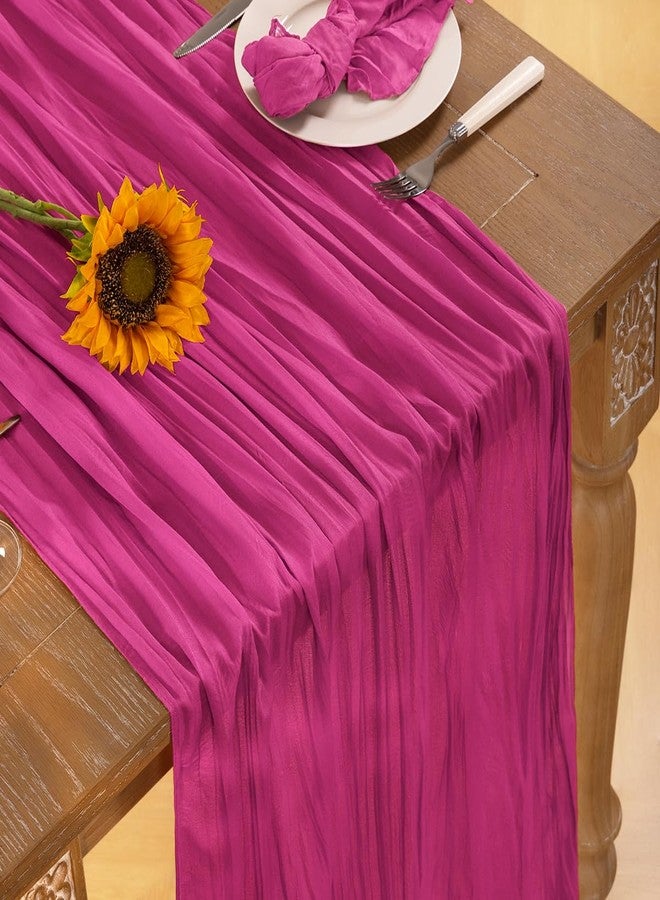DeZerlor Hot Pink Cheesecloth Table Runner Fall Table Runner Boho Gauze 120 Inches Fuschia Cheese Cloth Fall Table Decorations for Thanksgiving Weddings Bridal Baby Shower Birthday Parties - Image 4