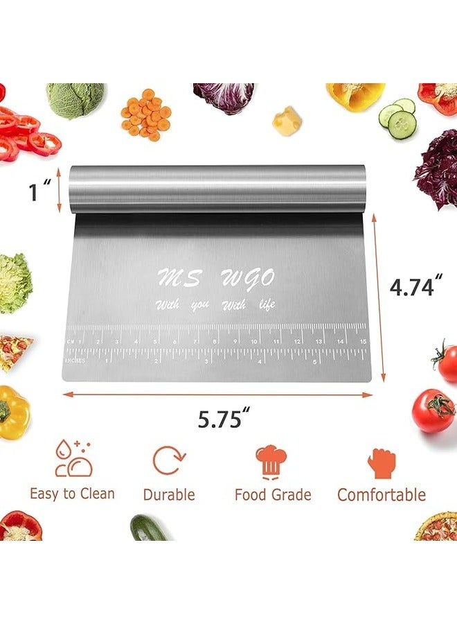 Aknzlmed Pro Stainless Steel Highly Polished Dough Scraper Cutter with Measuring Scale Multipurpose Cake Pizza Cutter Pastry Bread Separator Knife - Image 2