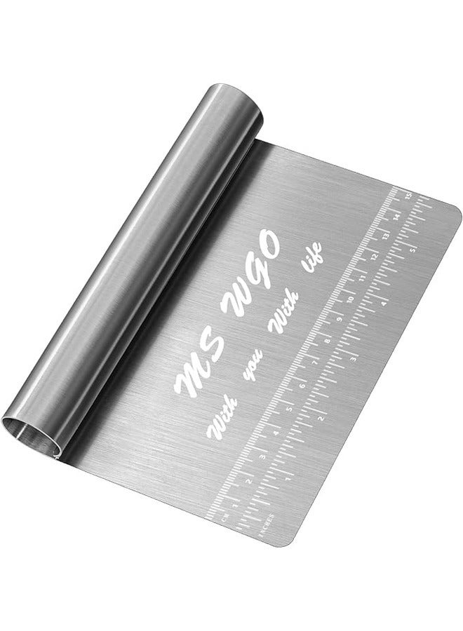 Aknzlmed Pro Stainless Steel Highly Polished Dough Scraper Cutter with Measuring Scale Multipurpose Cake Pizza Cutter Pastry Bread Separator Knife - Image 1