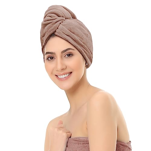 Sassoon Venir Microfiber Hair Wrap Towel for Women (Peanut Color, Free Size) with Smooth Texture Super Absorbent Quick Dry Hair Turban for Drying Hair - Image 1
