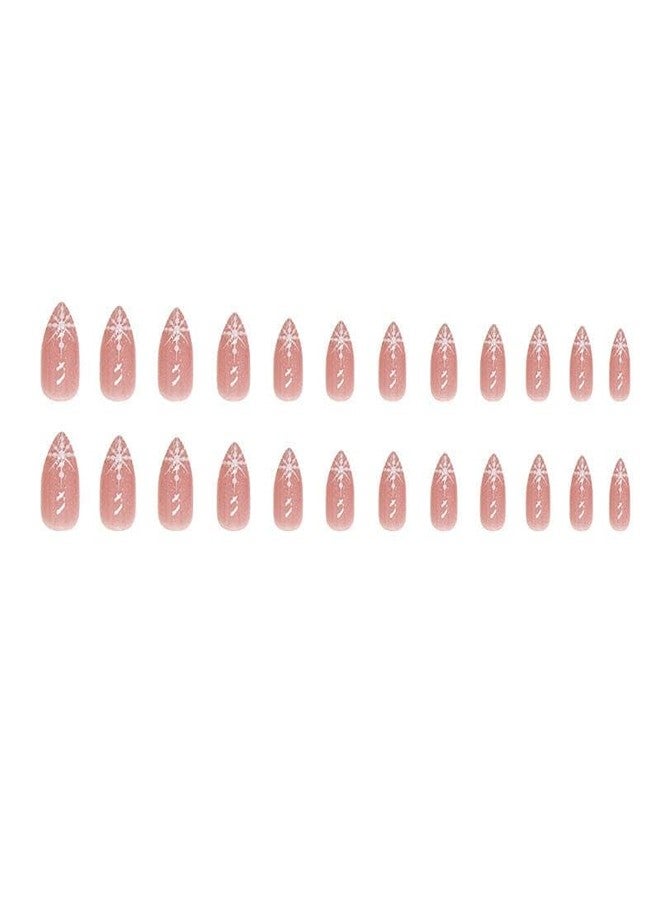 شيري بوكس مجموعة CherryBox المكونة من 24 قطعة من أظافر لاصقة لامعة مدببة على شكل ندفة ثلجية وردية لامعة ومتألقة (ملصقات لاصقة وغراء جيلي متضمنة) - Image 4