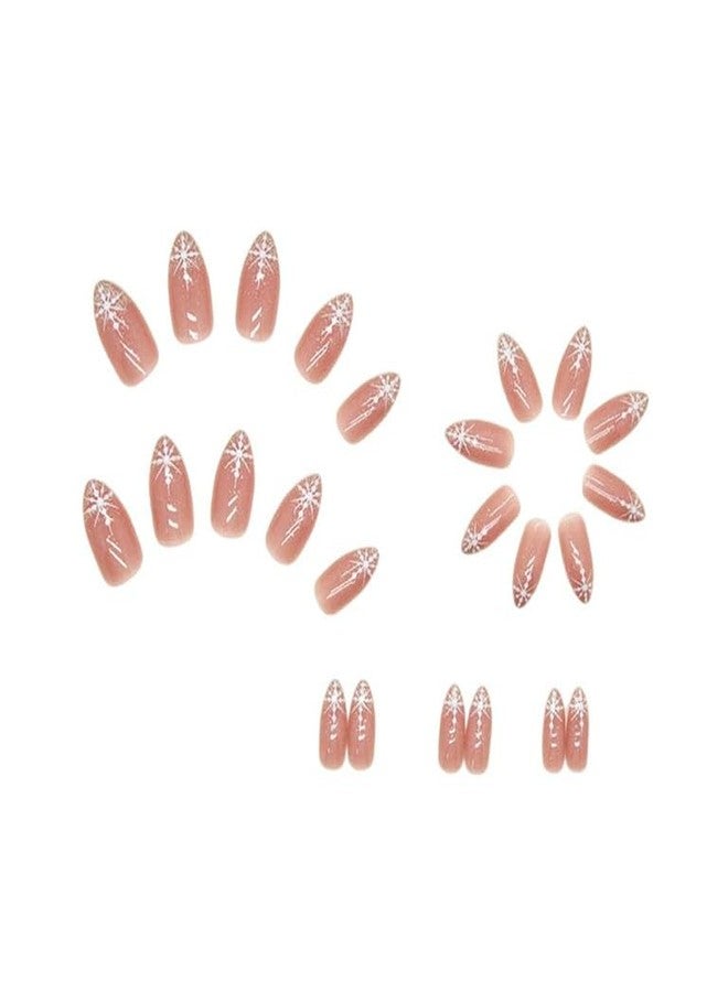 شيري بوكس مجموعة CherryBox المكونة من 24 قطعة من أظافر لاصقة لامعة مدببة على شكل ندفة ثلجية وردية لامعة ومتألقة (ملصقات لاصقة وغراء جيلي متضمنة) - Image 3