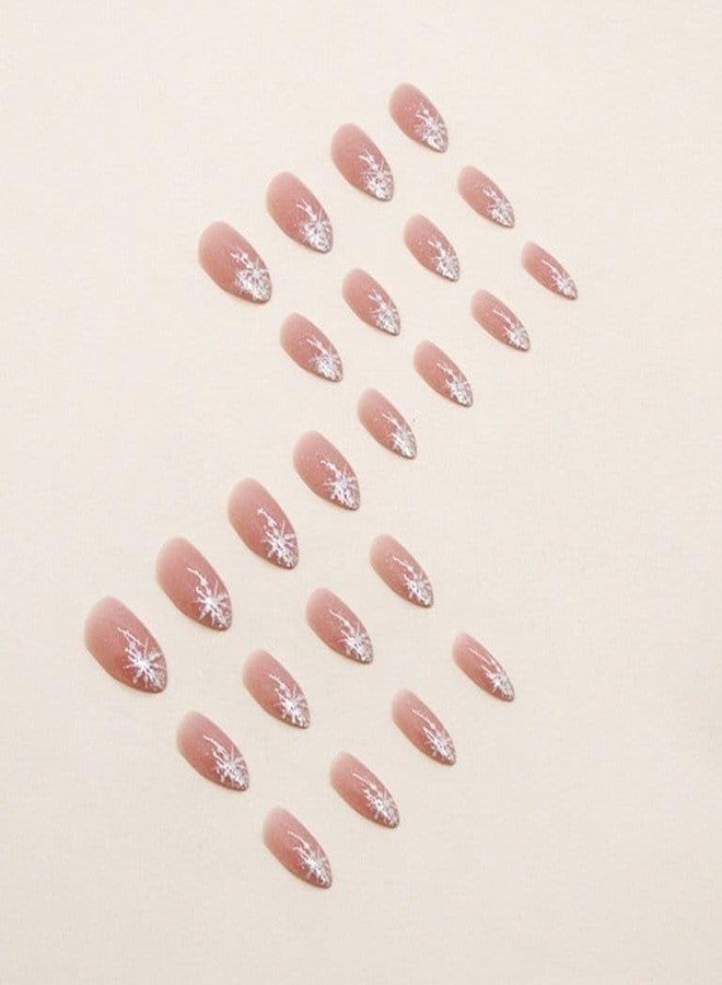 شيري بوكس مجموعة CherryBox المكونة من 24 قطعة من أظافر لاصقة لامعة مدببة على شكل ندفة ثلجية وردية لامعة ومتألقة (ملصقات لاصقة وغراء جيلي متضمنة) - Image 5