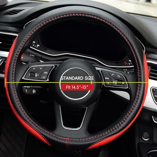 LABBYWAY Microfiber Leather Auto Car Steering Wheel Cover, Universal 15 Inch Anti-Slip Wheel Protector, Red - Image 2