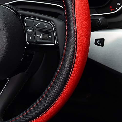 LABBYWAY Microfiber Leather Auto Car Steering Wheel Cover, Universal 15 Inch Anti-Slip Wheel Protector, Red - Image 5