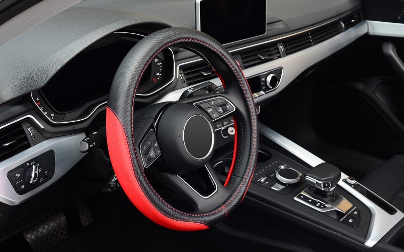LABBYWAY Microfiber Leather Auto Car Steering Wheel Cover, Universal 15 Inch Anti-Slip Wheel Protector, Red - Image 4
