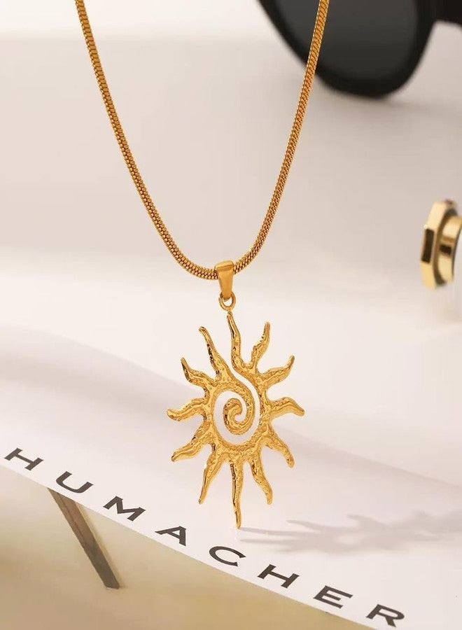 GulCean Gold Sun Necklace for Women, 18k Gold Plated Stainless Steel Bead Paperclip Chain Boho Sunshine Ring Spiral Sun Hoop Dangle Earrings and Necklace Set Non Tarnish Waterproof Jewelry (Gold-E) - Image 4