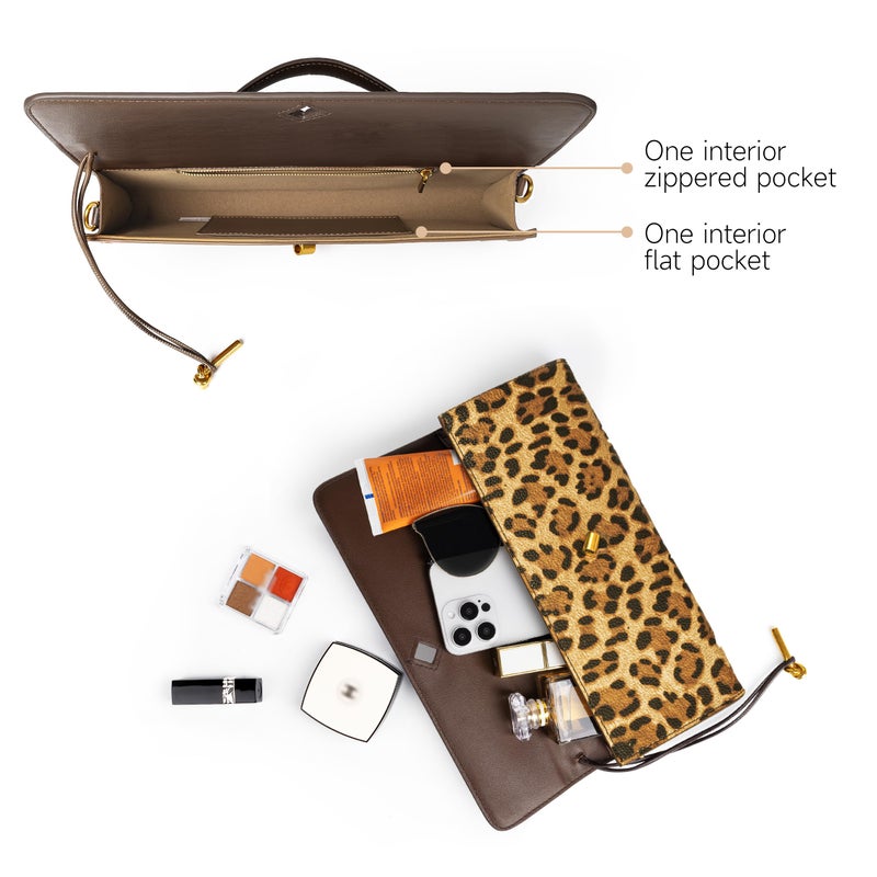 Joryin Leopard Print Purse Evening Bag for Women Evening Clutch Crossbody Bag Shoulder Bag Handbags Top Handle Bag Formal Evening Purse, Brown - Image 5