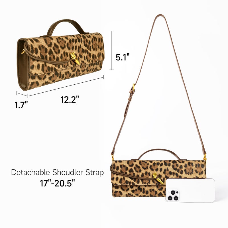 Joryin Leopard Print Purse Evening Bag for Women Evening Clutch Crossbody Bag Shoulder Bag Handbags Top Handle Bag Formal Evening Purse, Brown - Image 4