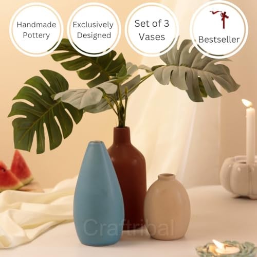 Craftribal Earth Tone's Family Vases for Decor, White Vase Decor, Modern Vases for Home Decor,Ceramic Vase Pack of 3 - Image 5