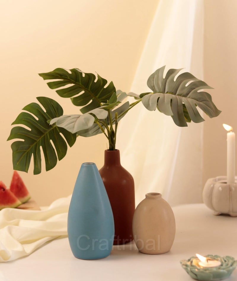 Craftribal Earth Tone's Family Vases for Decor, White Vase Decor, Modern Vases for Home Decor,Ceramic Vase Pack of 3 - Image 1