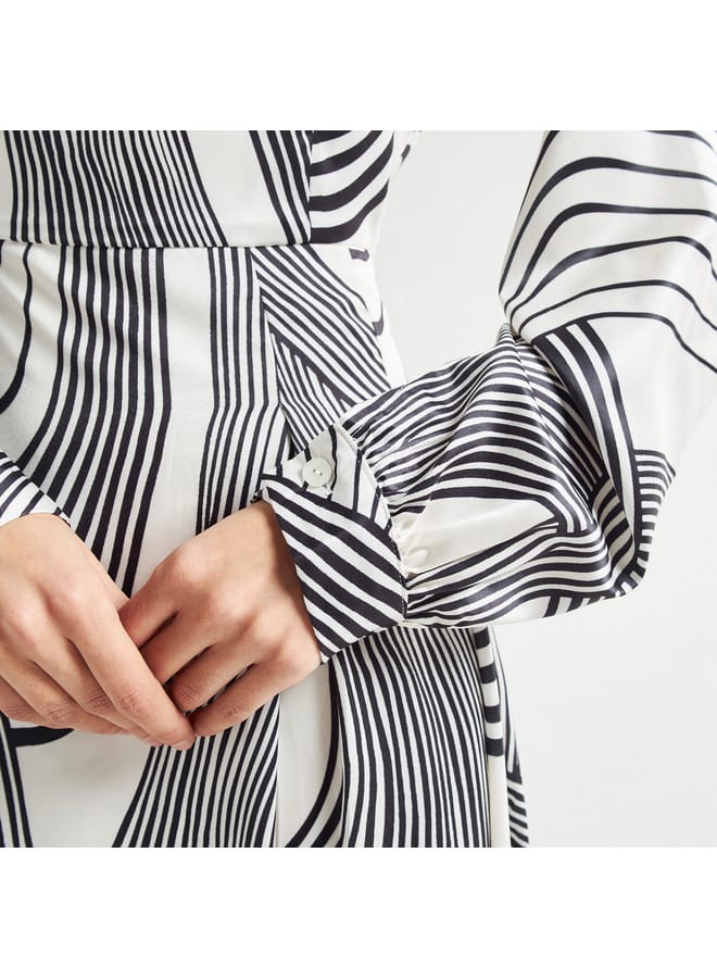 FAV Geometric Print Maxi A-line Dress with Long Sleeves  - Image 4